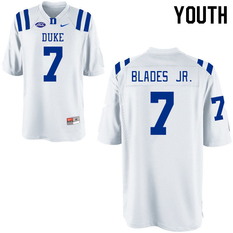 Youth #7 Al Blades Jr. Duke Blue Devils College Football Jerseys Stitched-White - Click Image to Close